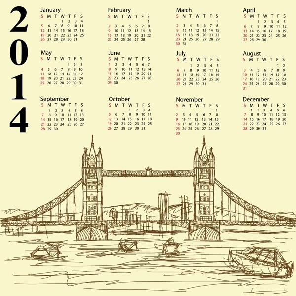 塔橋2014年份的日歷