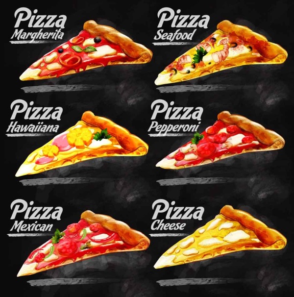 水彩绘三角披萨