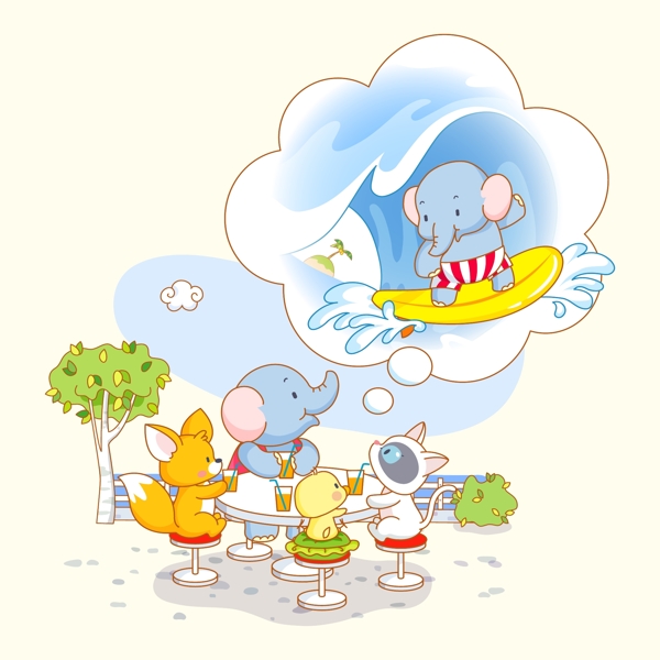 印花矢量圖T恤圖案可愛卡通卡通插畫動物免費素材