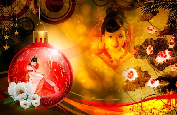 古典美女婚紗背景