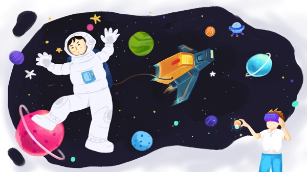 躁点手绘儿童插画宇航员宇宙旅行