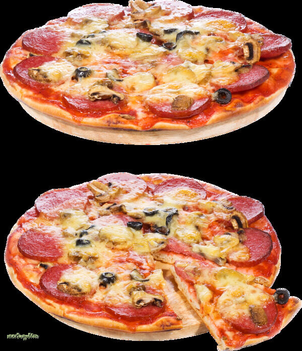 两只披萨免抠png透明图层素材