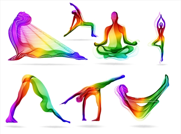 瑜珈彩色线描图图片