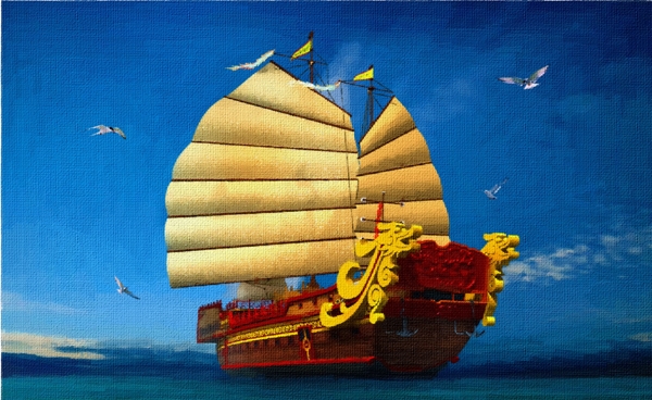 帆船油畫60x37cm圖片