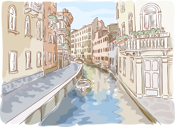 素描威尼斯城市建筑圖片