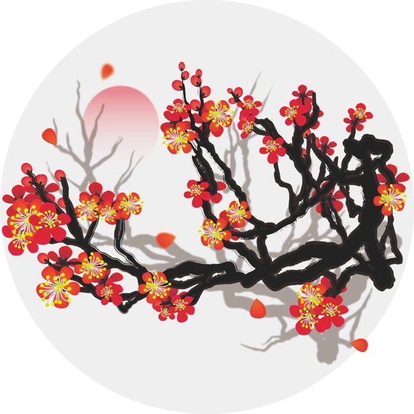 手绘中国风水墨花卉植物花朵花瓣日落元素