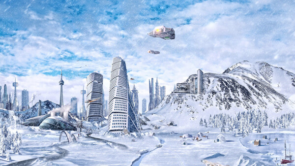 城市動(dòng)漫雪景圖片