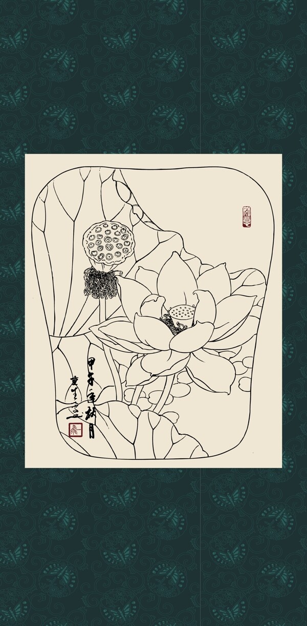白描荷花圖片