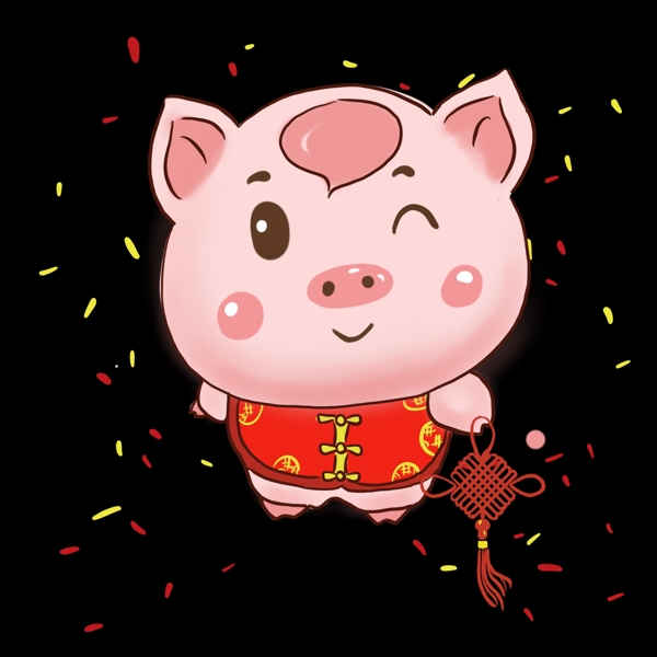 猪年红色手绘插画猪宝宝金猪报福PNG