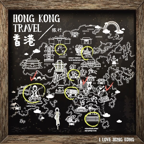 黑板香港旅行景点路线图