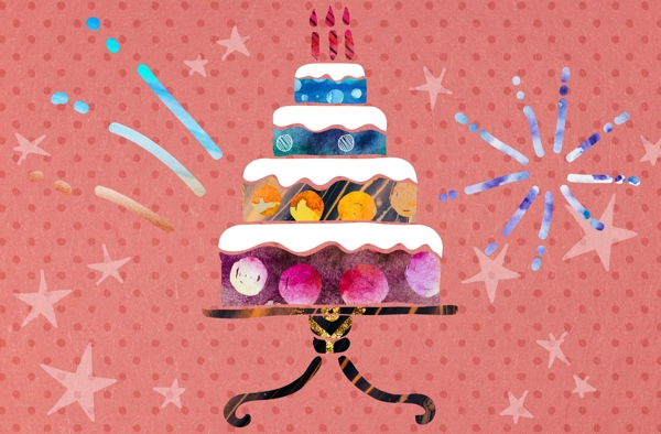 色彩缤纷鲜艳的蛋糕装饰画PSD模板