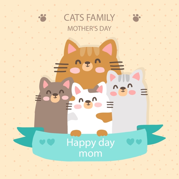 可爱猫咪母亲节贺卡矢量素材