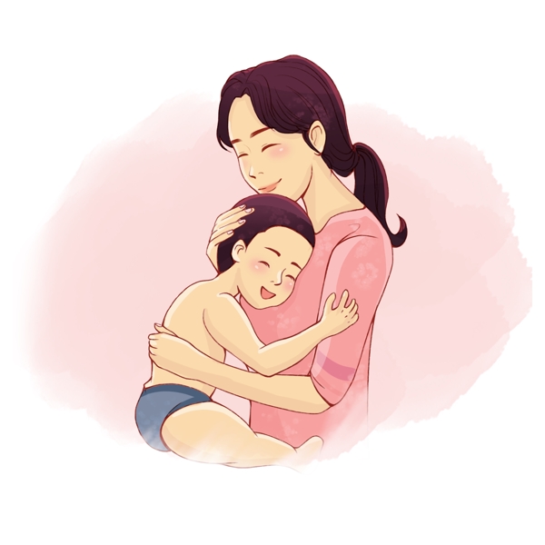 母亲抱婴儿亲切抚摸