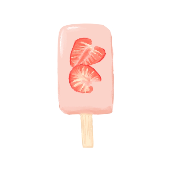 草莓冰棍夏天可爱粉红色免抠图原创元素