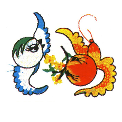 繡花動物鳥類果實家紡免費素材