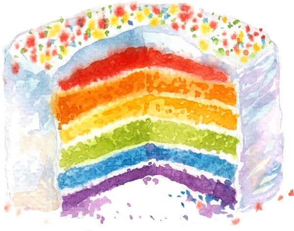 水彩绘美味的彩虹蛋糕插画