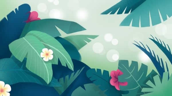 手繪治愈系樹林插畫背景