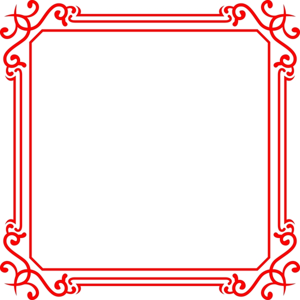 简欧红色正方形矢量海报边框透明png