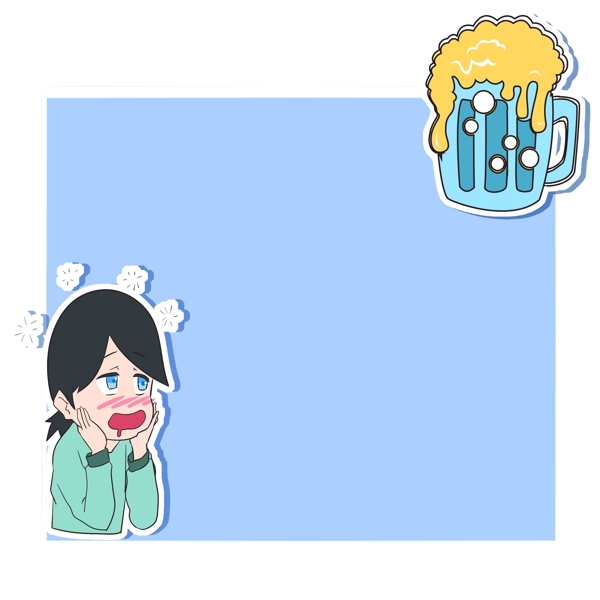 人物和啤酒邊框插畫