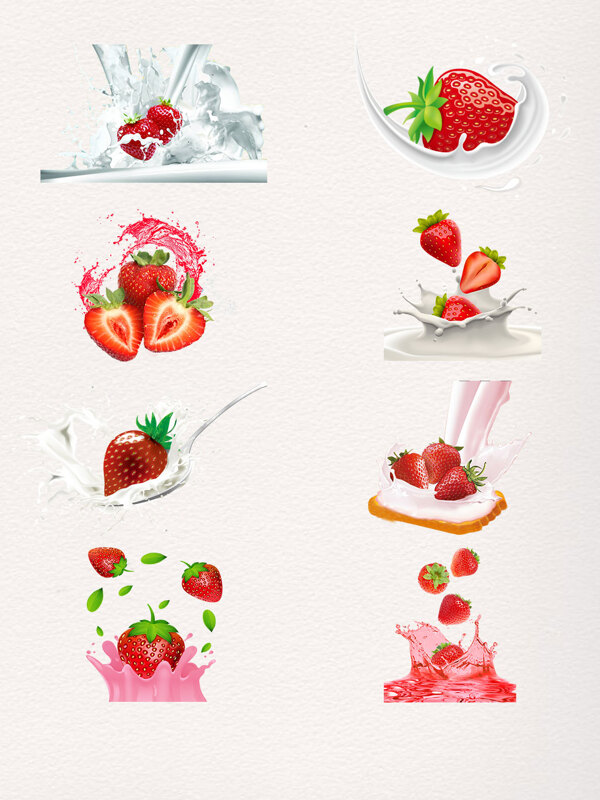 草莓牛奶飞溅创意素材