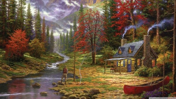 漂亮的森林风景油画