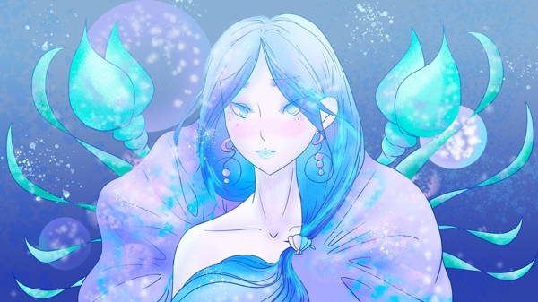 十二星座巨蟹座女生海洋女神蓝色梦幻