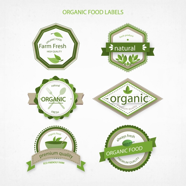 6款绿色有机食物标签矢量图