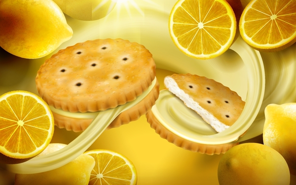 香浓美味的柠檬夹心饼干插画