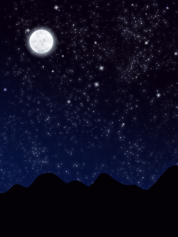 纯原创手绘星空月夜山峦唯美梦幻背景素材