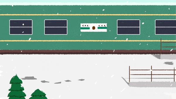 绿色火车车厢室内插画背景