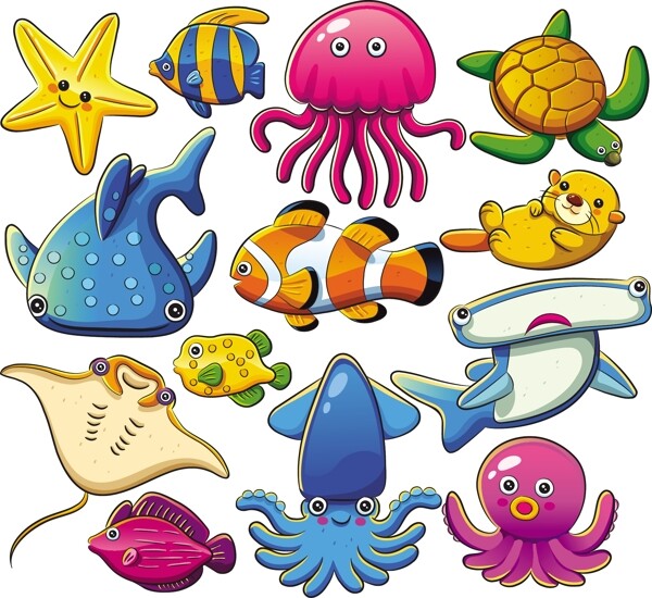 海洋生物卡通矢量圖