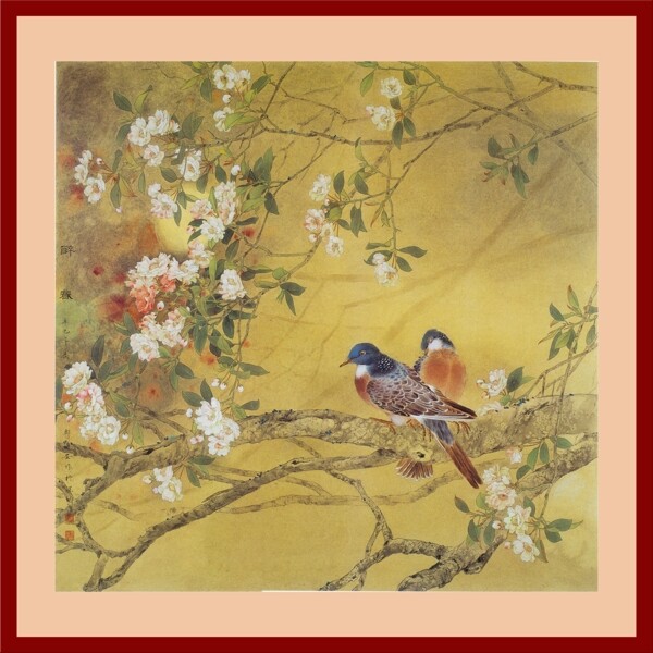 花鳥畫中堂畫分層插畫PSD格式0002