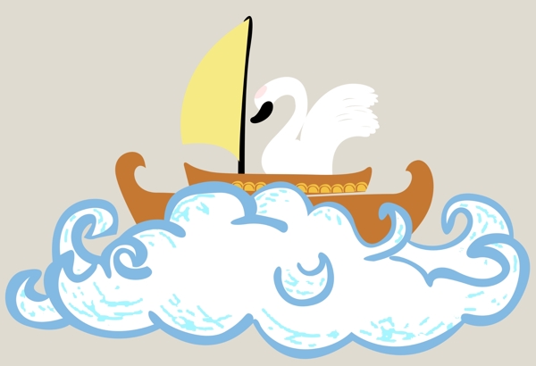 班级卡通天鹅小船海浪图片