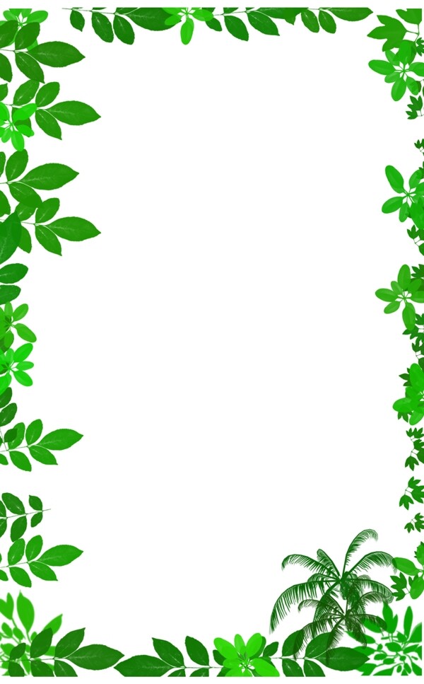 小清新绿叶树板绘边框