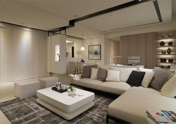 现代时尚客厅深色花纹地毯室内装修效果图