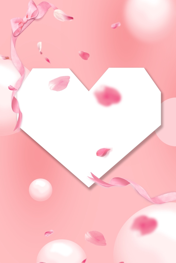 粉色漂浮花瓣丝带简约清新浪漫广告背景
