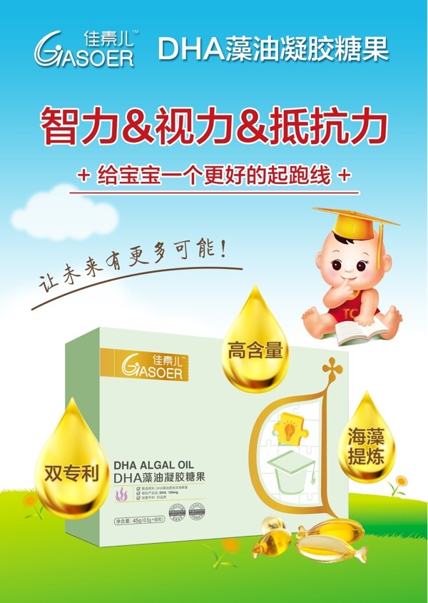 婴儿DHA藻油凝胶糖果宣传海报