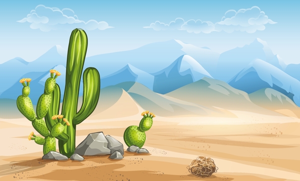 沙漠种的仙人掌卡通唯美可爱素材