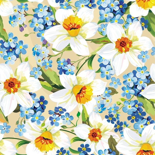 蓝色小花花卉四方连续背景