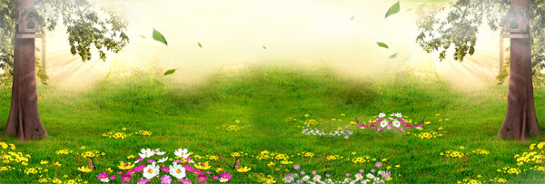 清新綠色草地淘寶全屏banner背景