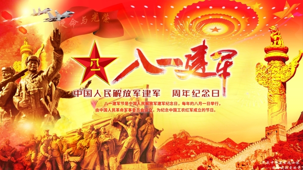 八一建軍節(jié)紅黃海報(bào)