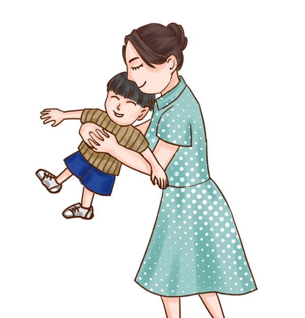 漂亮妈妈抱着可爱孩子插画