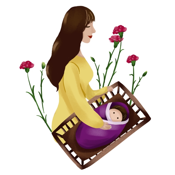 母亲节母亲和婴儿充满爱的画面手绘元素