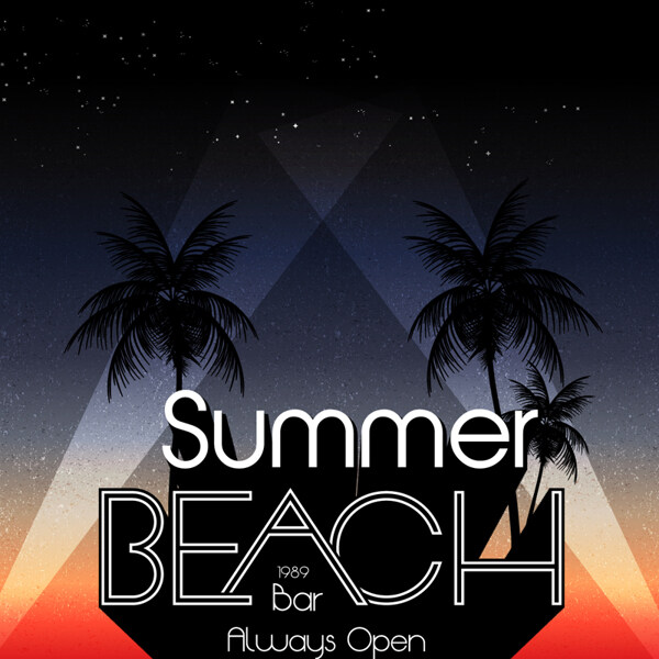 夏季夜晚沙滩酒吧海报矢量素材