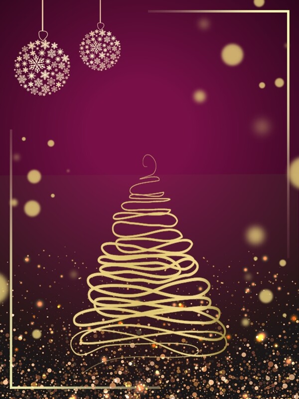 圣诞节梦幻圣诞树金色边框背景