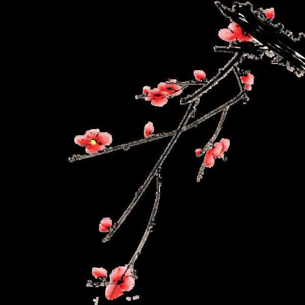 梅花一支花瓣中国画素材