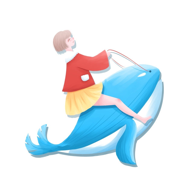 彩绘蓝鲸与女孩图案元素