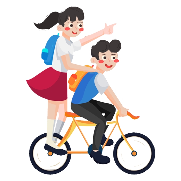 手繪清新風(fēng)學(xué)生騎車png元素