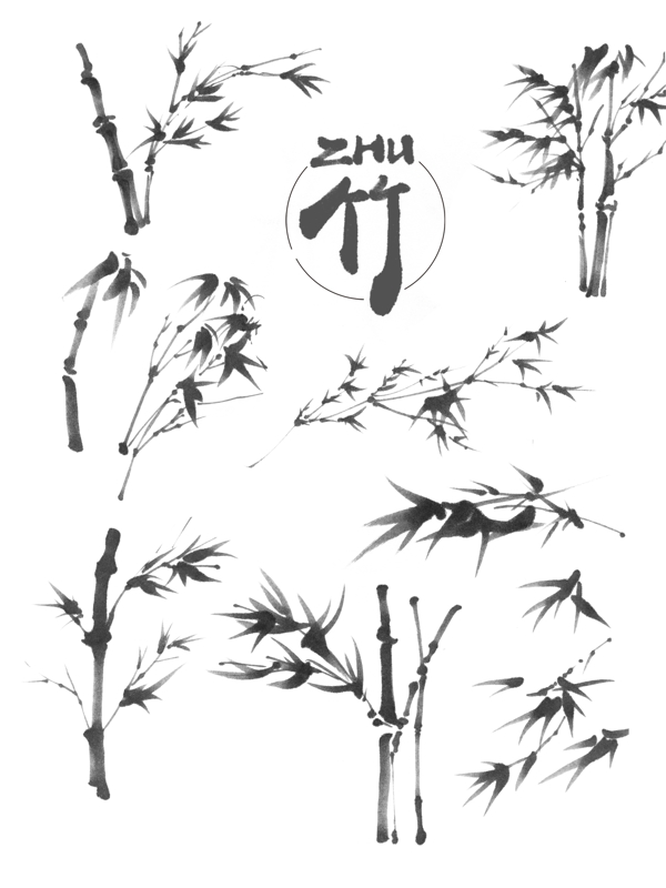 写意黑白中国画水墨竹子元素合集