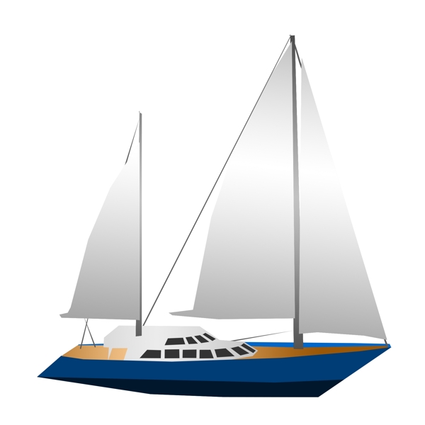 蓝色大型帆船插画